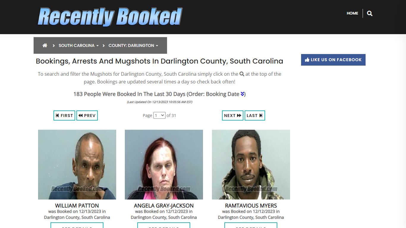 Bookings, Arrests and Mugshots in Darlington County, South Carolina